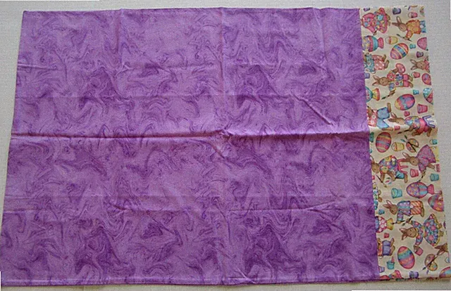 1 Handmade Easter Bunnies Eggs Lavender Swirl Cotton STANDARD Size Pillowcase