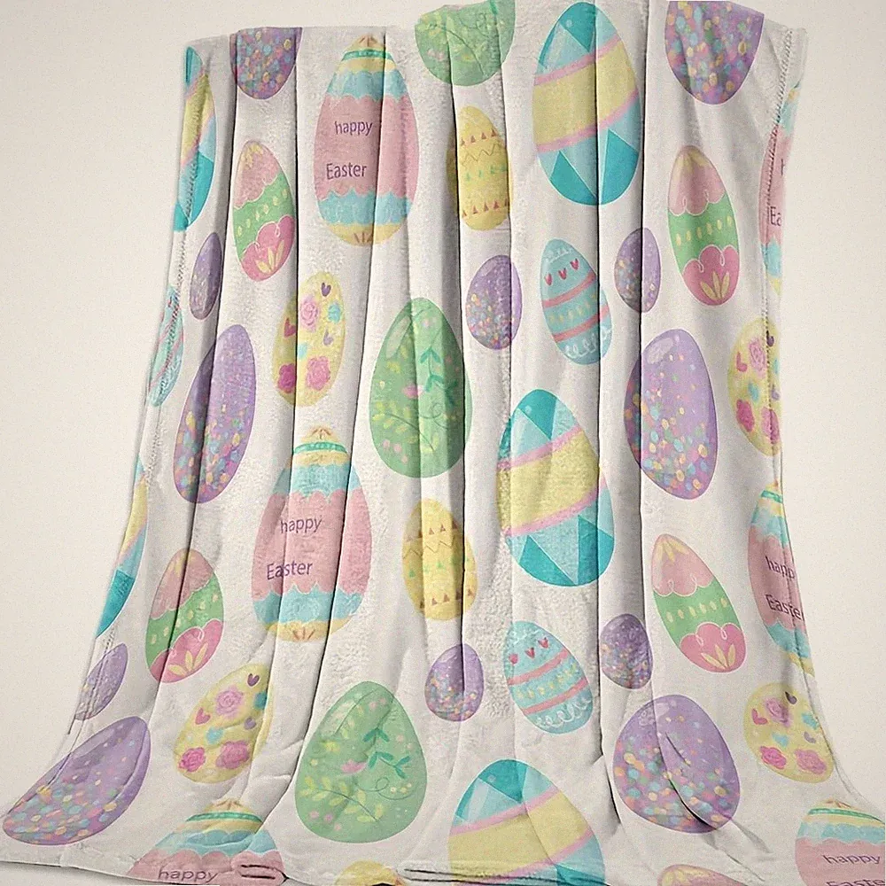 1pc Easter Egg Cartoon Flannel Throw Blanket