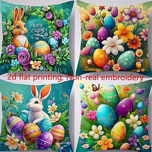 2D 4pcs Easter Gifts Rabbits for Home Sofa Decoration Bedroom Zipper Pillowcases
