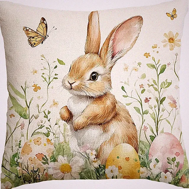 2D Easter Bunny Pillowcase Spring Floral Eggs for Decorating Rooms Bedroom Sofas