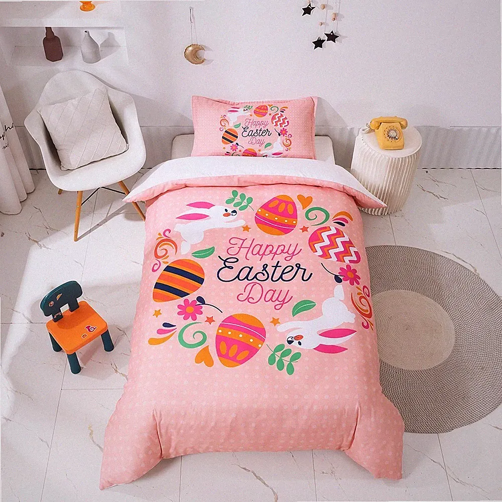 3D Easter Eggs Rabbit Kids Pink Quilt Cover Set Bedding Sets Pillowcases