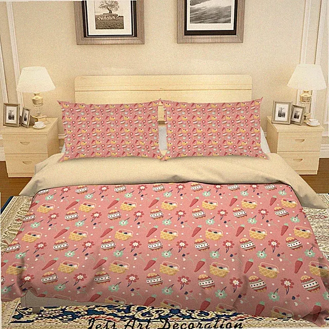 3D Floral Easter Egg Pink Quilt Cover Set Duvet Cover Bedding Pillowcases