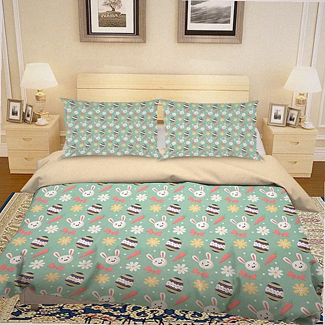 3D Floral Rabbit Easter Egg Kids Quilt Cover Set Duvet Cover Bedding Pillowcases