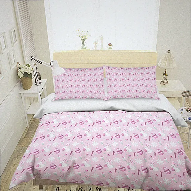 3D Rabbit Easter Egg Kids Pink Quilt Cover Set Duvet Cover Bedding Pillowcases