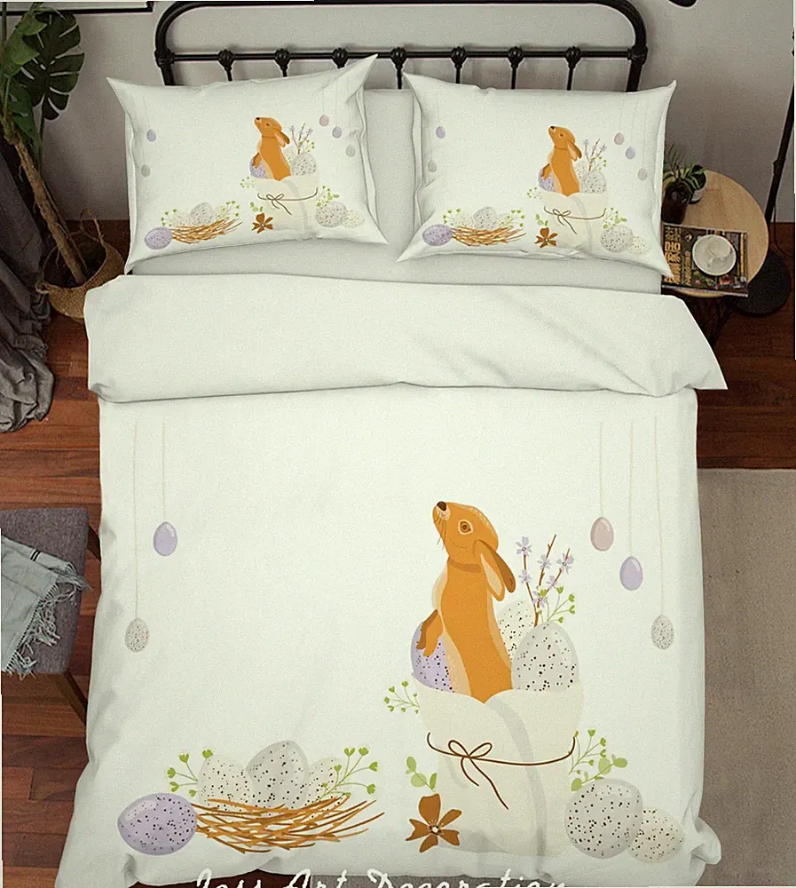 3D Rabbit Easter Egg Kids White Quilt Cover Set Duvet Cover Bedding Pillowcases