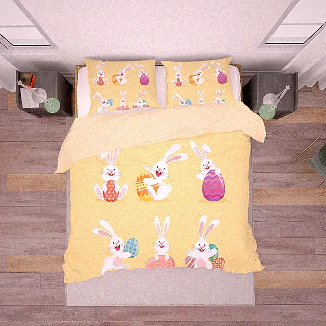 3D Rabbit Easter Egg Kids Yellow Quilt Cover Set Duvet Cover Bedding Pillowcases