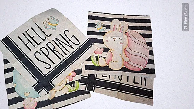 4 Easter Bunny Hello Spring Happy Easter Pillow Cases 17.5x17.5