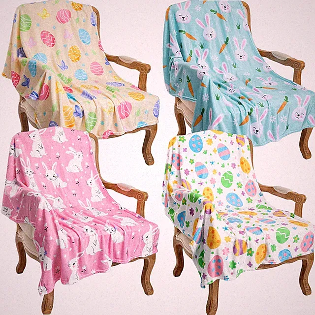 4 Pcs Easter Blankets Eggs Rabbit Throw Blanket Soft Cozy Lightweight Flannel...