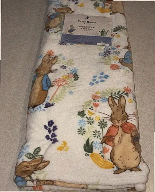 Beatrix Potter Peter Rabbit Easter Spring Oversized Throw Blanket 60 x70” NWT