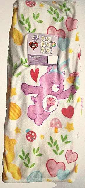 Care Bears Easter Basket Spring Flower Bouquet 50x70" Throw Blanket Hearts NWT