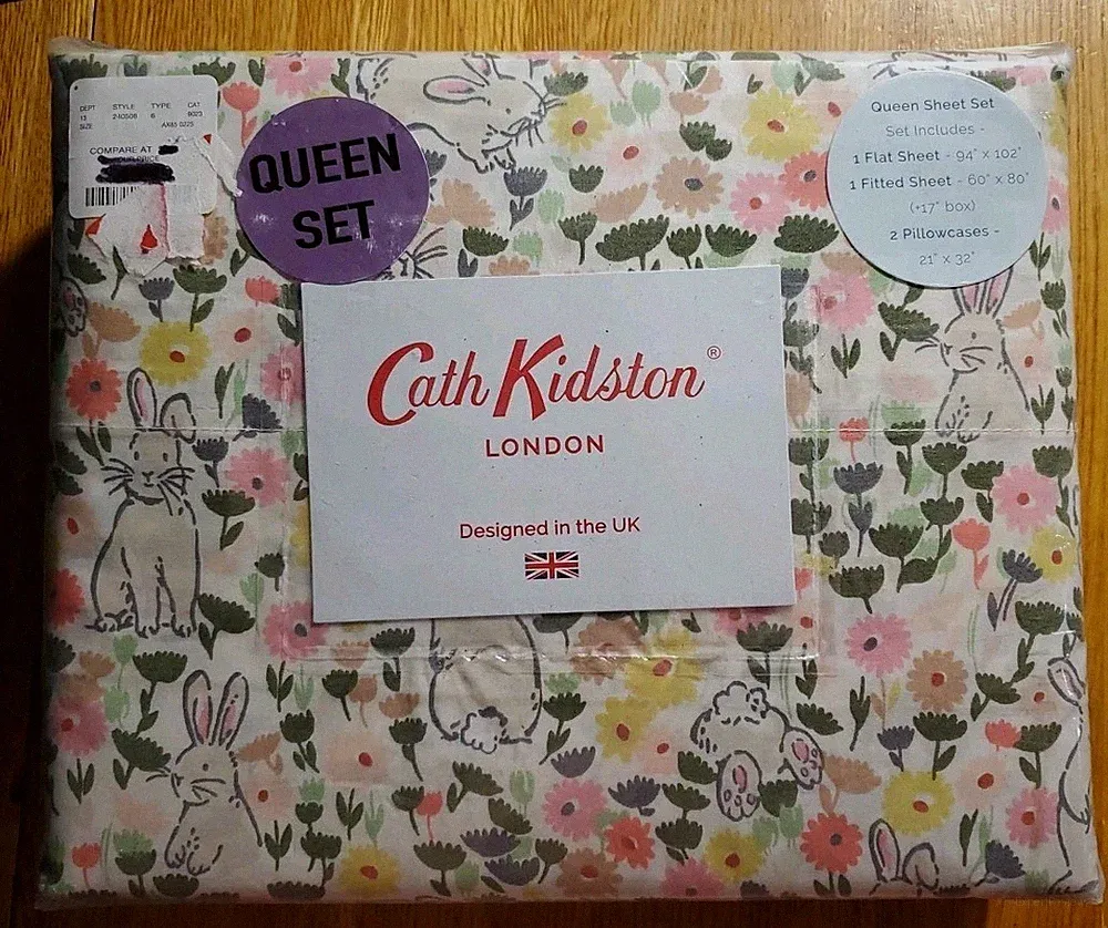 Cath Kidston - Spring Bunnies Easter - 4pc Queen Sheet Set - 100% Cotton 200tc