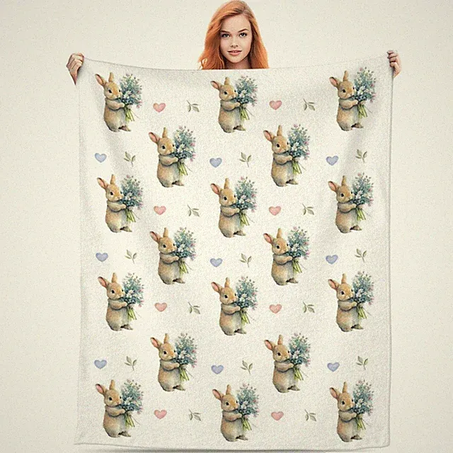 Colorful Easter Bunny Rabbit Plush Throw Blanket Soft Flannel 40x50 Inch