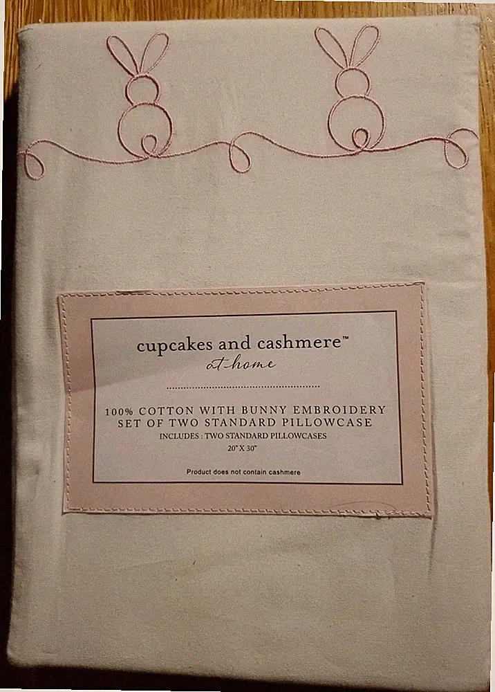 Cupcakes And Cashmere Cotton Easter Bunny Rabbit Embroidery Set of 2 Pillowcases