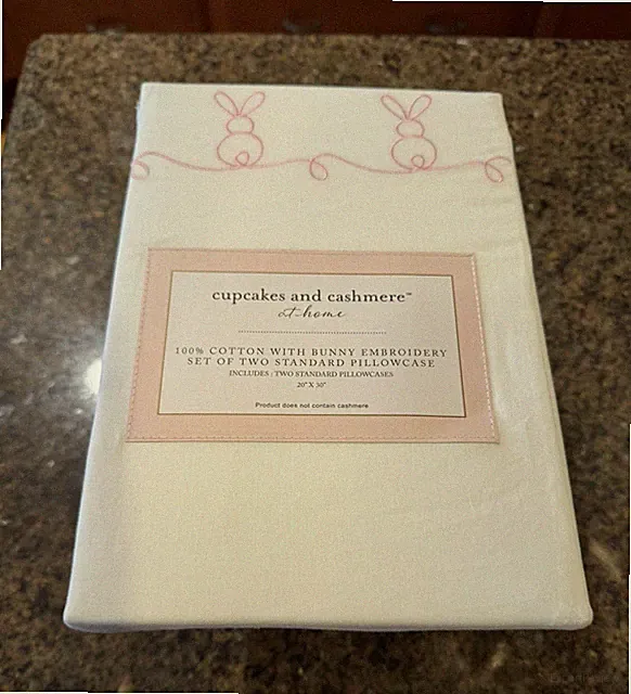 Cupcakes & Cashmere Easter Bunny Embroidery Pillowcase -S/2 - NEW