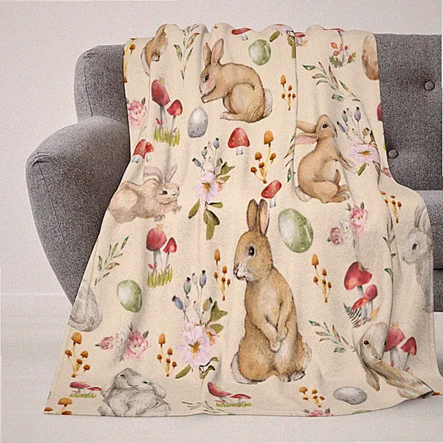 Cute Bunny Easter Egg Plush Throw Blanket Soft Warm 40x30 Inch