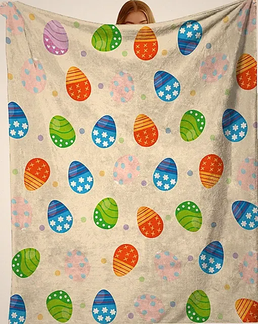 Easter Blanket Easter Egg Flannel Throw Blanket 50" X 60" for Couch Bed Home Dec