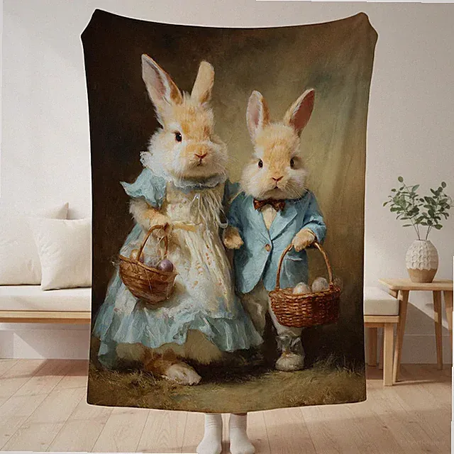 Easter Bunnies Blanket Kids Basket Throw Soft Cozy Children