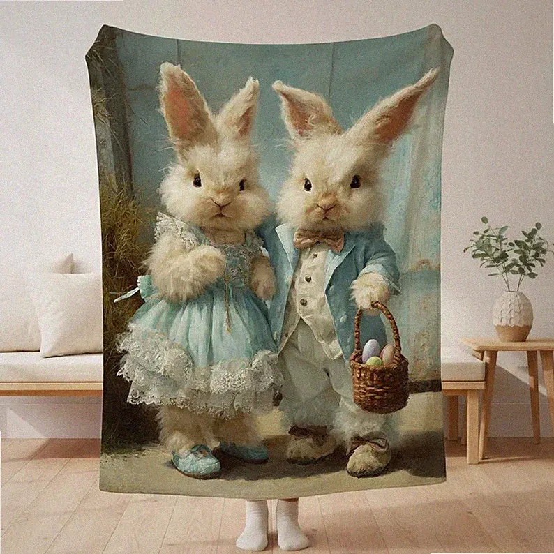 Easter Bunnies Kids Blanket Basket Spring Holiday Decor Gift Soft