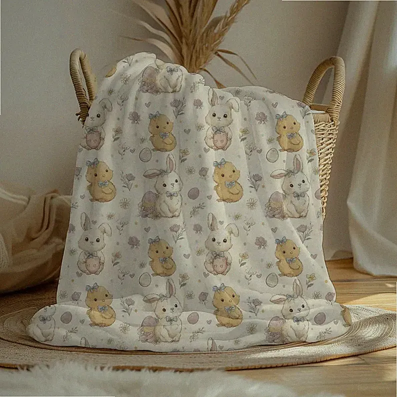 Easter Bunny Blanket Spring Chick Kids Baby Throw Cozy Soft Warm Gift