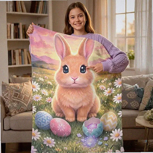 Easter Bunny Blanket Spring Meadow Kids Throw Cozy Soft Plush Gift