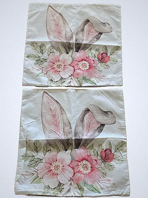 Easter Bunny Ears Floral Zipper Pillowcases 18 x 18