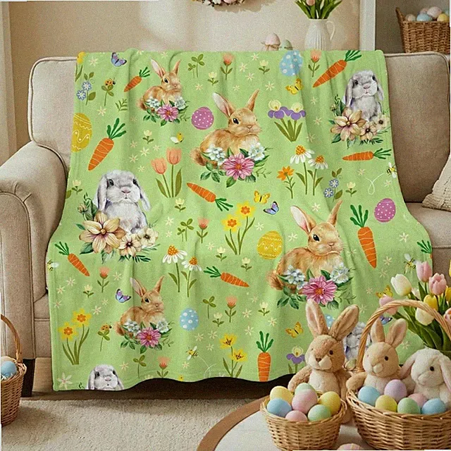 Easter Bunny Eggs Flannel Throw Blanket 50x60 Inch for Sofa and Bed