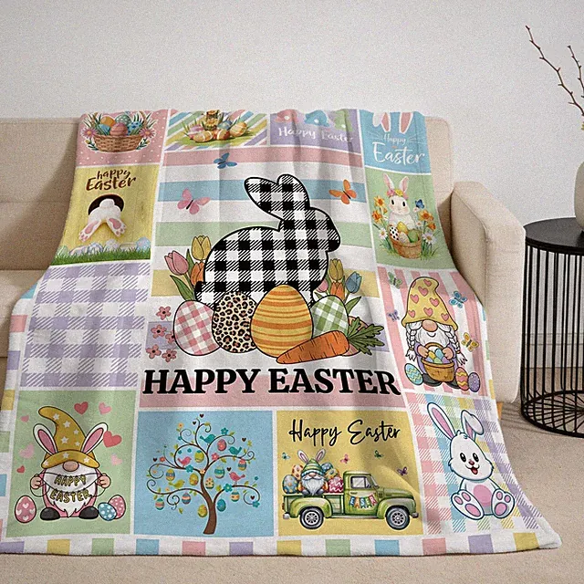 Easter Bunny Eggs Fluffy Soft Flannel Throw Blanket Sofa Bed 50x60 Inch