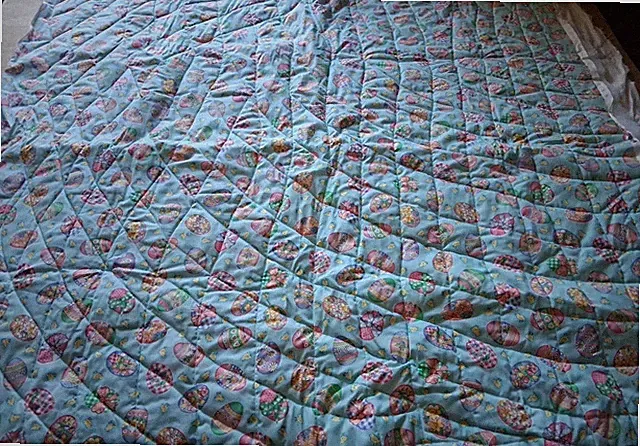 Easter Eggs Chicks Prequilted Cotton Fabric 44" X 36"