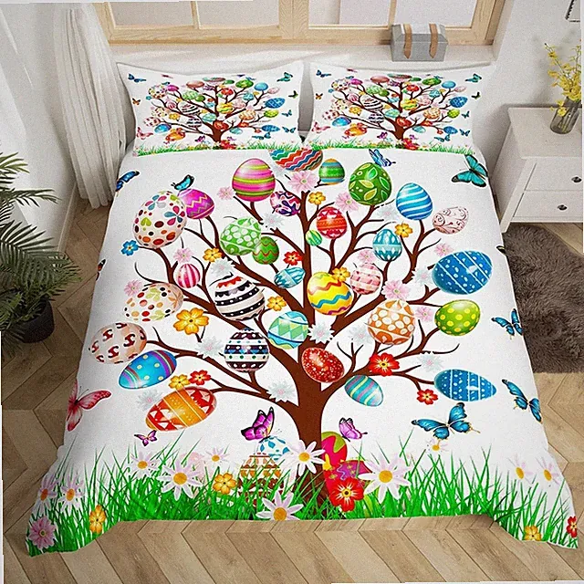 Easter Eggs Comforter Cover Colorful Tree of Life Bedding Set Toddler Easter...