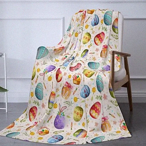 Easter Eggs Fleece Blanket for Bed and Couch, Lightweight Warm 50"x40" White 21