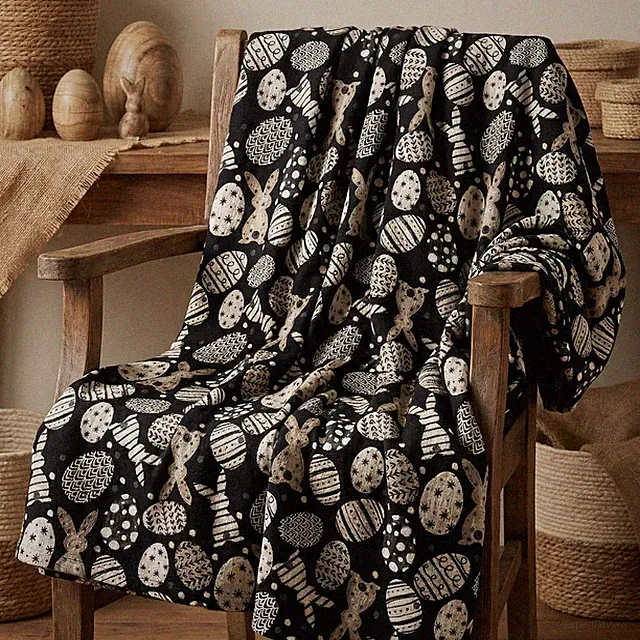 Easter Flannel Blanket, Plush Fuzzy Throw with Bunny and Egg Design, 50x60