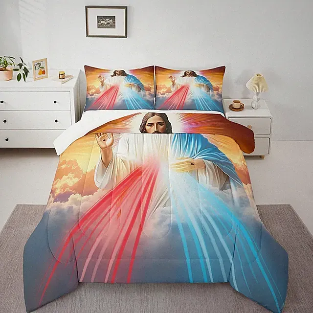 Easter Striped Comforter Set Queen, 3-Piece Bedding with Pillow Cases