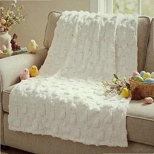 Easter Throw Blanket 50 x 60 Inch White Bunny Blanket Velvet Pink, White Rabbit