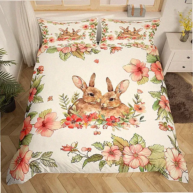 Erosebridal Rabbit Kawaii Bedding Set Easter Decorations for The Home,Cute Pe...