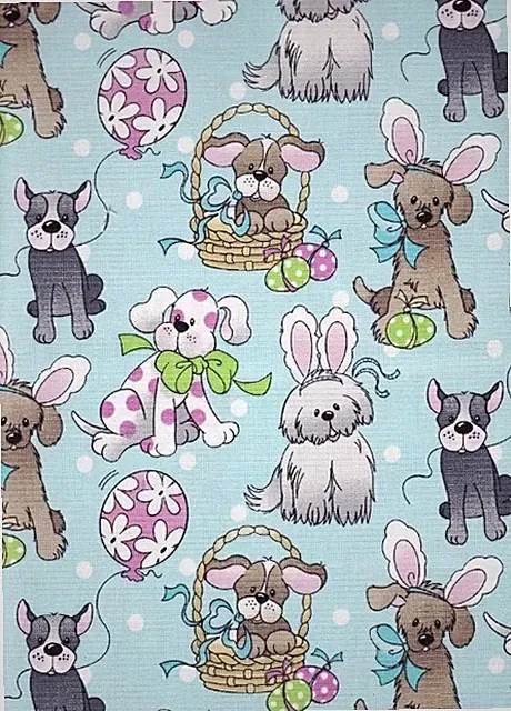 Fabric Tradition - Easter - Spring Holiday Pups Blue Quilting & Crafting Fabric