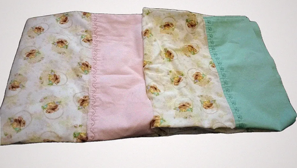 Handmade Easter Pillowcases Bunny Basket Eggs Pink Blue Edge Set Of 2 37"x19"