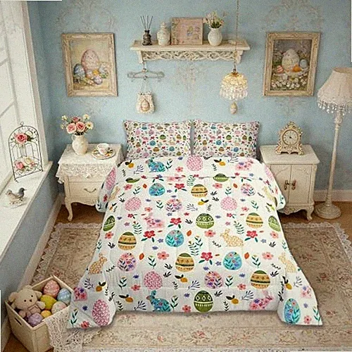 Happy Easter Bedding Set Size Easter Egg Cute Rabbit Full Colorful 01