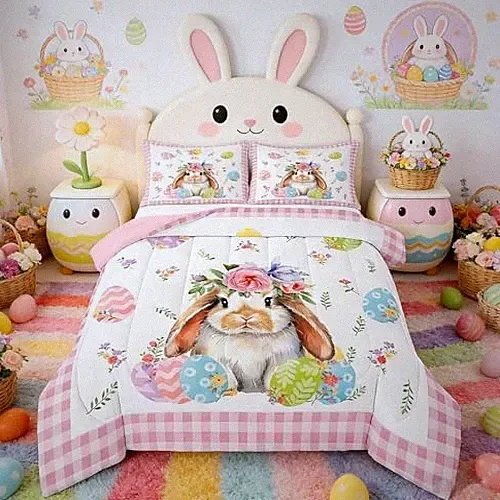 Happy Easter Comforter Set Size Cute Rabbit Animals Full Happy Easter 02