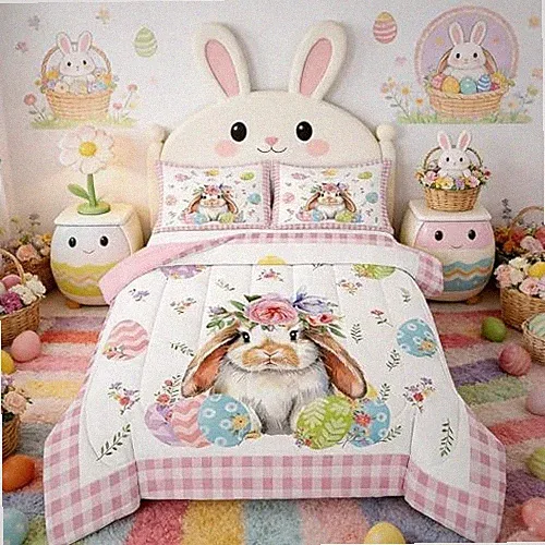 Happy Easter Comforter Set Size Cute Rabbit Animals Twin Happy Easter 02