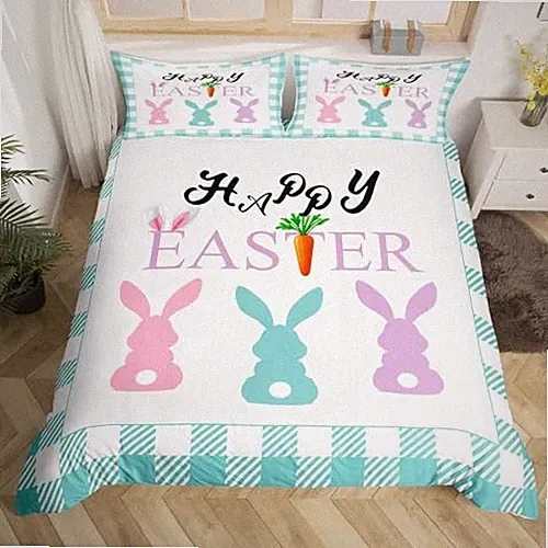 Happy Easter Duvet Cover Set Size, Cute Cartoon Rabbit Bedding Full Multi 04