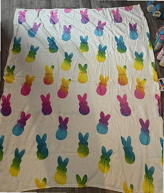 Kids Easter Bunny Pattern Throw Blanket Standard Rectangular Multicolor/White