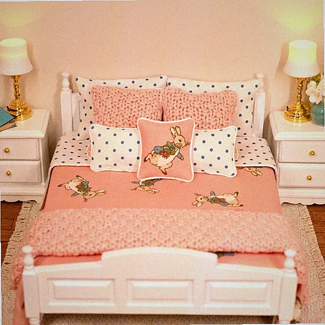 Miniature Dollhouse Bedding 1:12 scale king size Easter Spring set