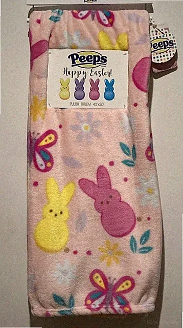 Peeps Easter Bunny Blanket Daisy Flowers Plush Throw 40x50 Pink Spring NWT