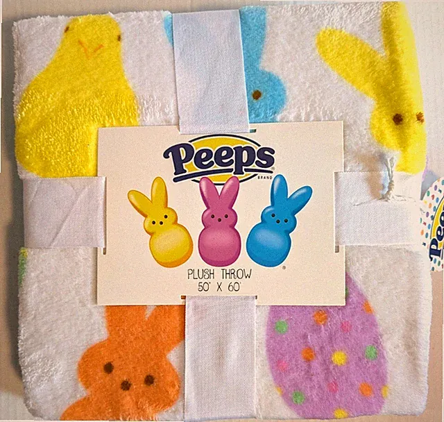 Peeps Easter Bunny Eggs Chicks Plush Throw Blanket 50" x 60" - New