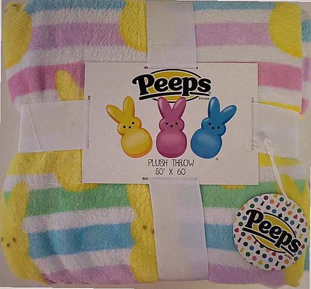 PEEPS Easter Bunny Plush Throw Blanket 50" X 60" Multicolor Stripes Yellow