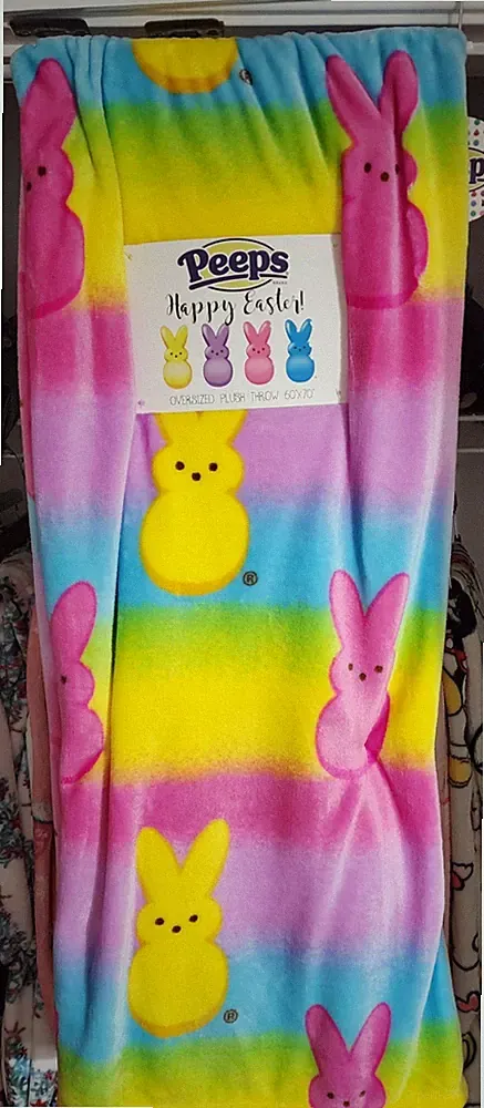 Peeps Oversized Plush Throw Blanket 60 x 70 in Multicolor Bunny Easter Pattern