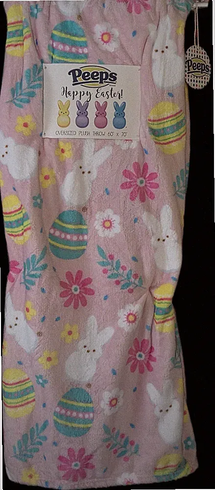 Peeps Oversized Plush Throw Blanket 60x70 Pink Bunny Easter Eggs Flowers