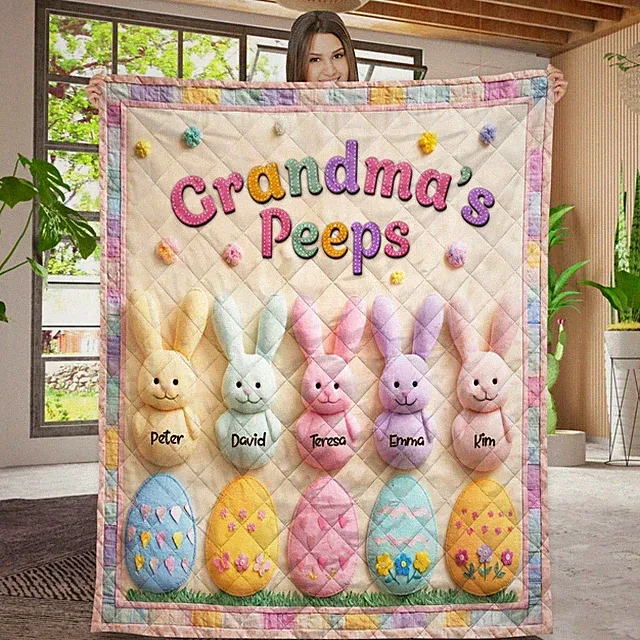 Personalized Grandma Easter Blanket Custom Bunny Quilt Peeps Gift for Easter