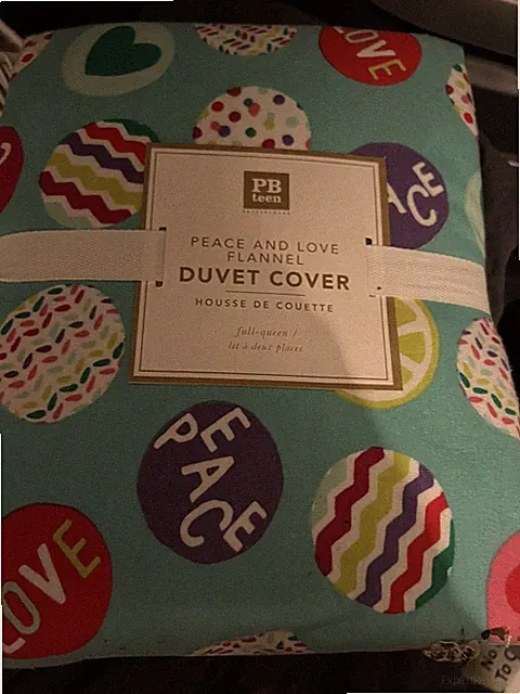POTTERY BARN Teen Peace and Love Flannel queen Duvet Cover only Cute For Easter!