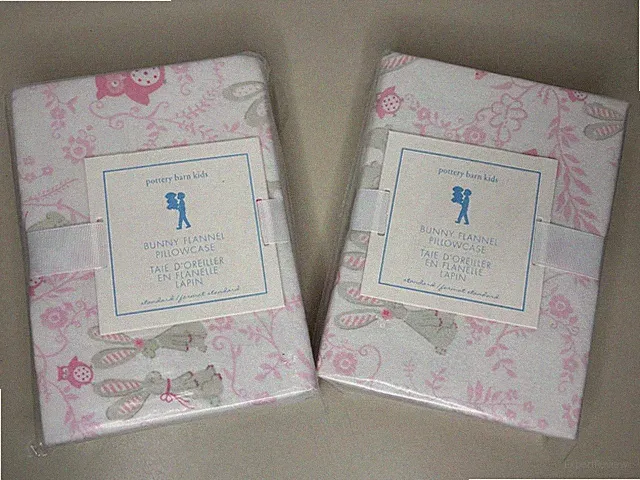 🐇🐇 Set Of Two Pottery Barn Bunny & Owl Flannel Pillowcases Easter Pink Rabbit